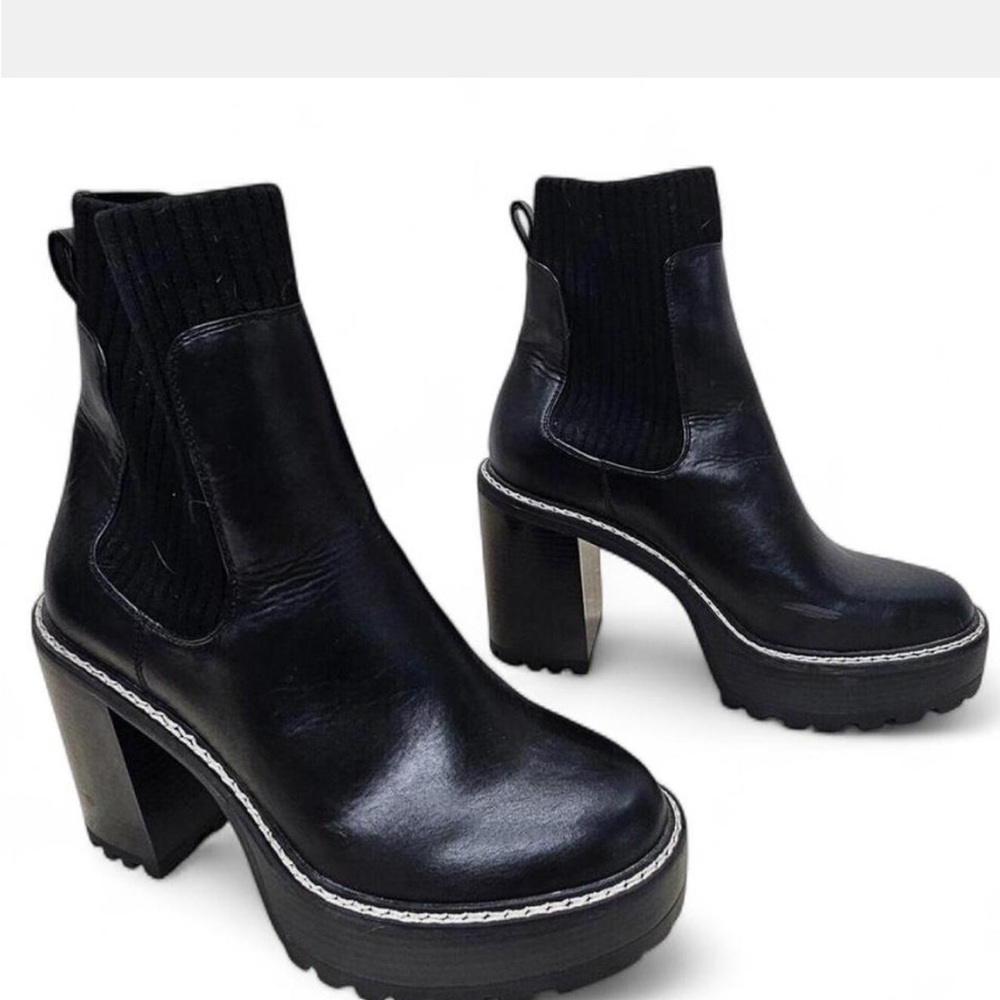 Madden Girl Kaydin Black Platform Block
Heeled Sock Boots